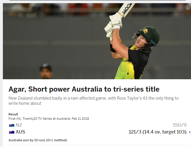 Australia Won The Twenty20 Tri Series Score Card