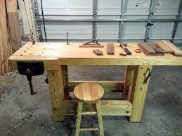 Woodworking tools on a workshop table"