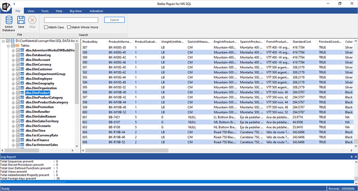 Preview of records using Stellar Repair for MSSQL software