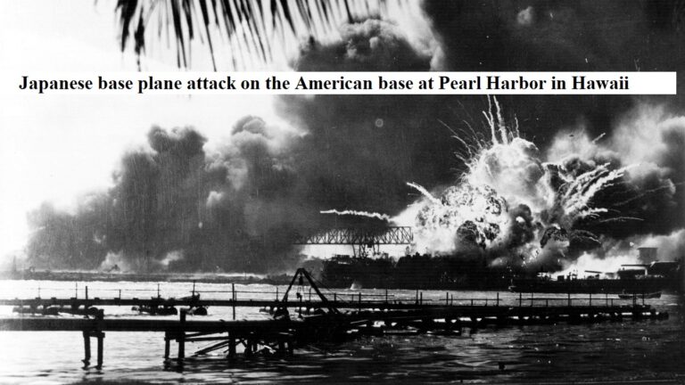 Japanese base plane attack on the American base at Pearl Harbor in Hawaii