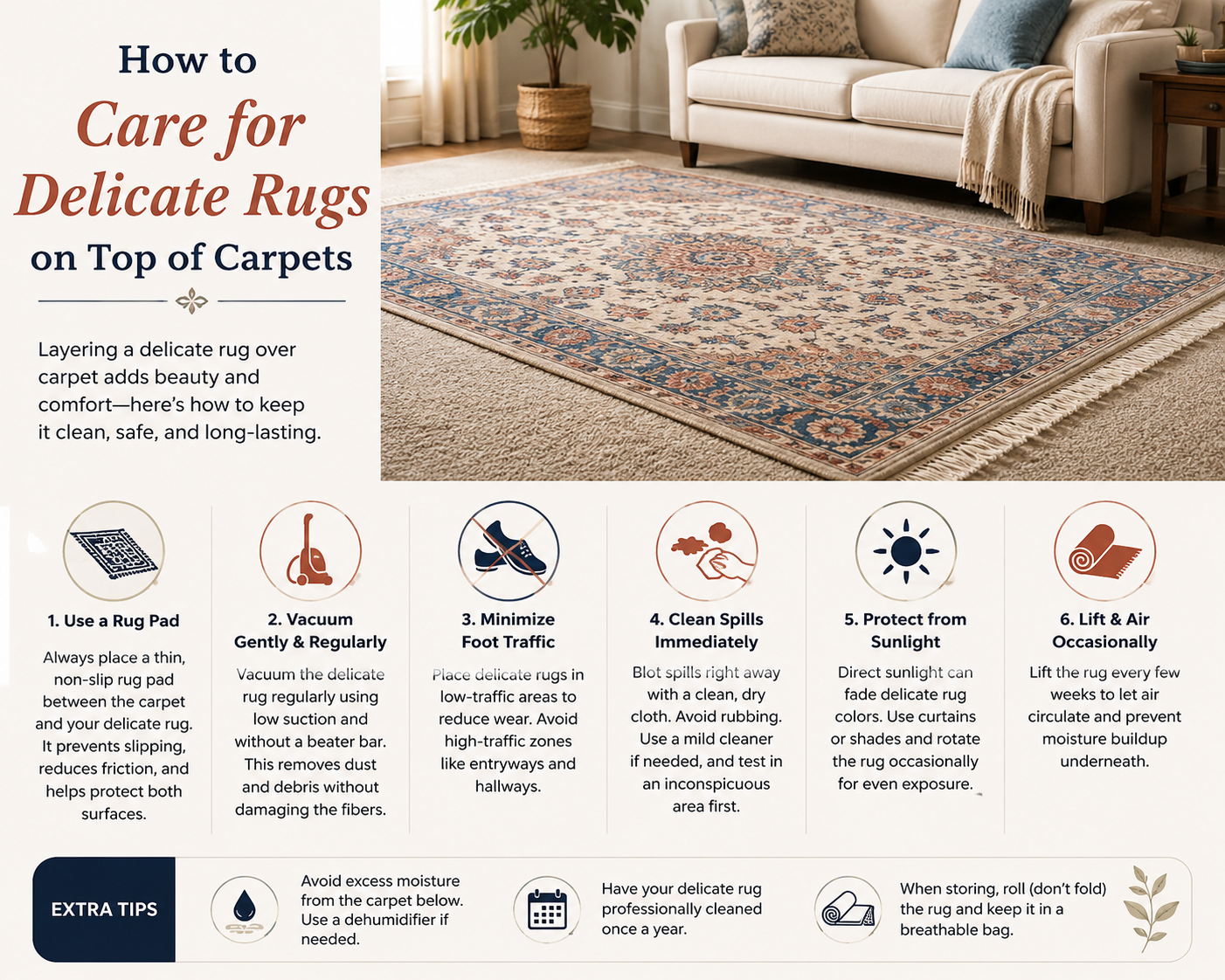 How to Care for Delicate Rugs on Top of Carpets