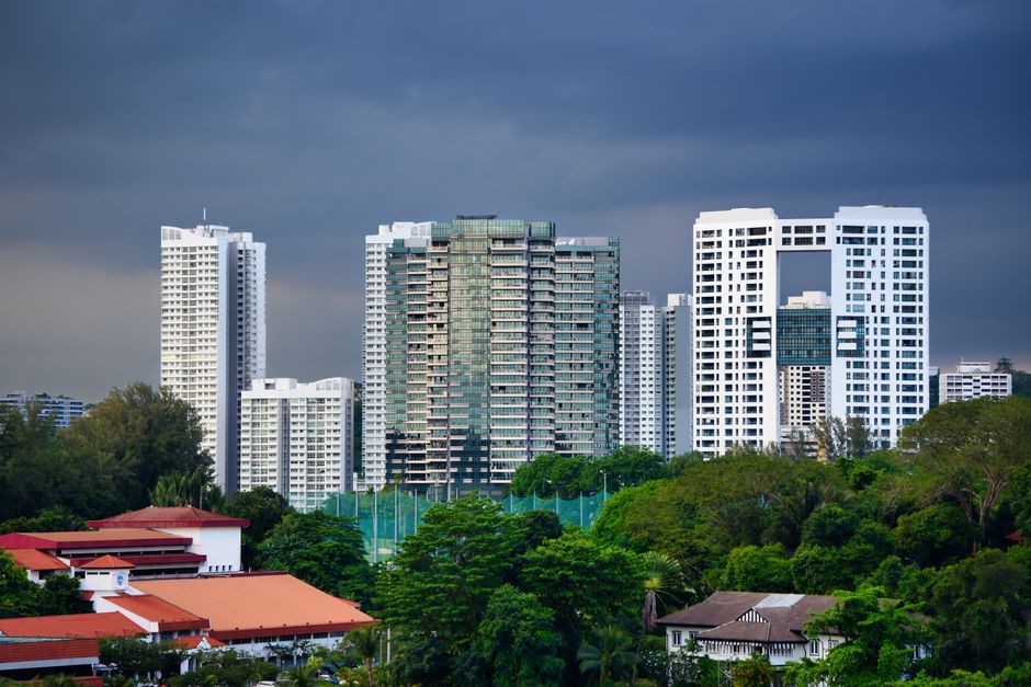 Aerial view of One Chuan Grove condominium development site with Chuan Park residential towers in the background
