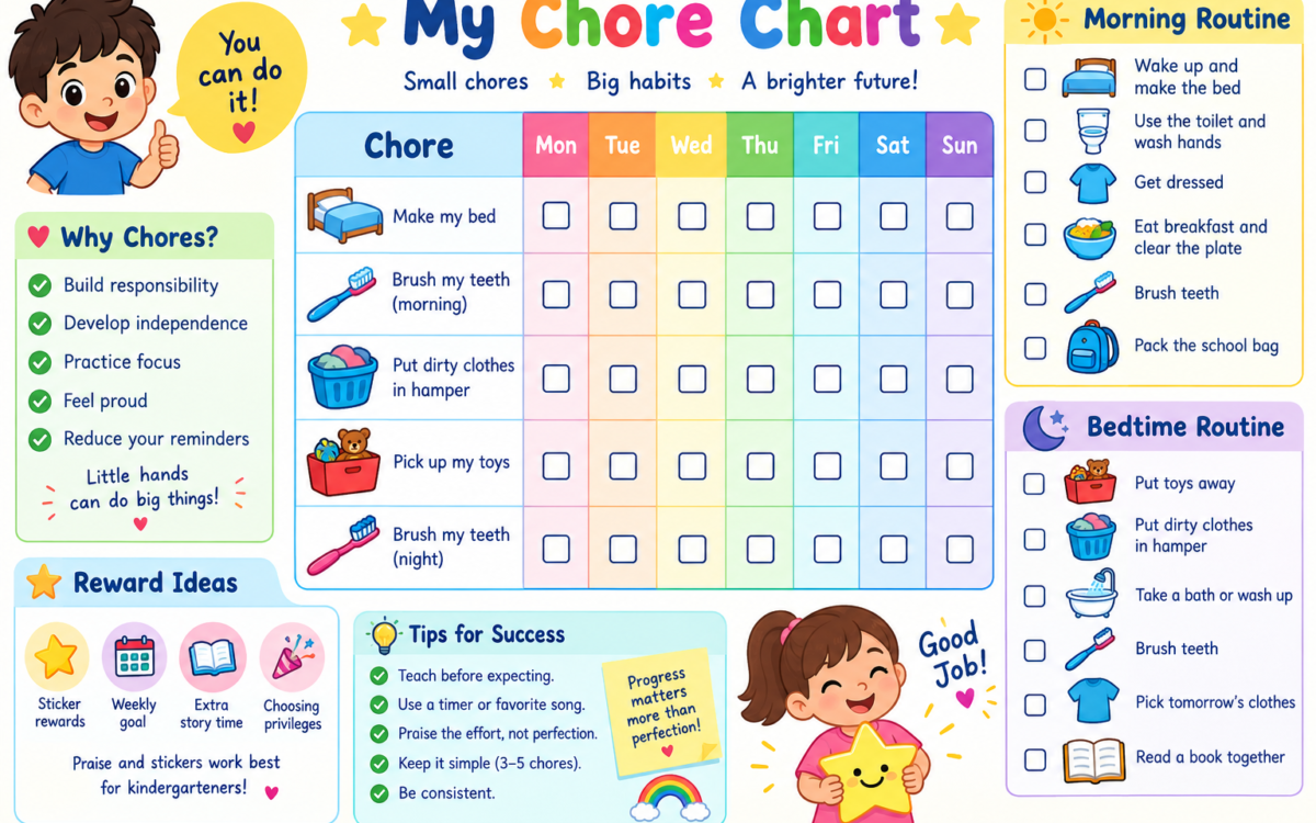 Chore Chart for Kindergarteners: 15 Easy Chores + Printable (2026)