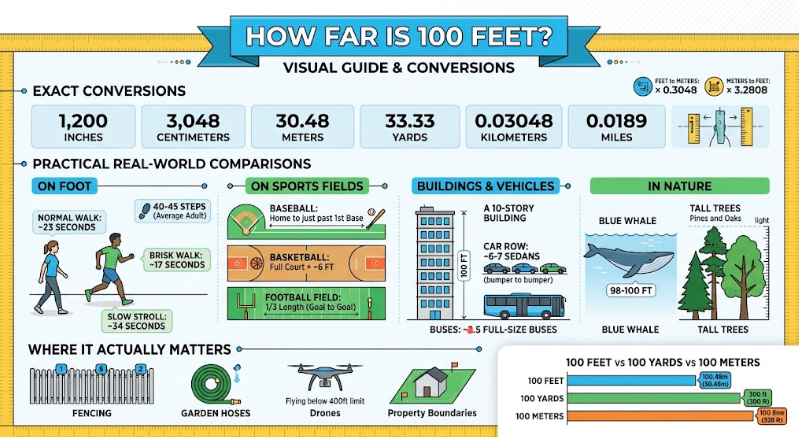 How Far Is 100 Ft? Meters, Steps and Real Examples